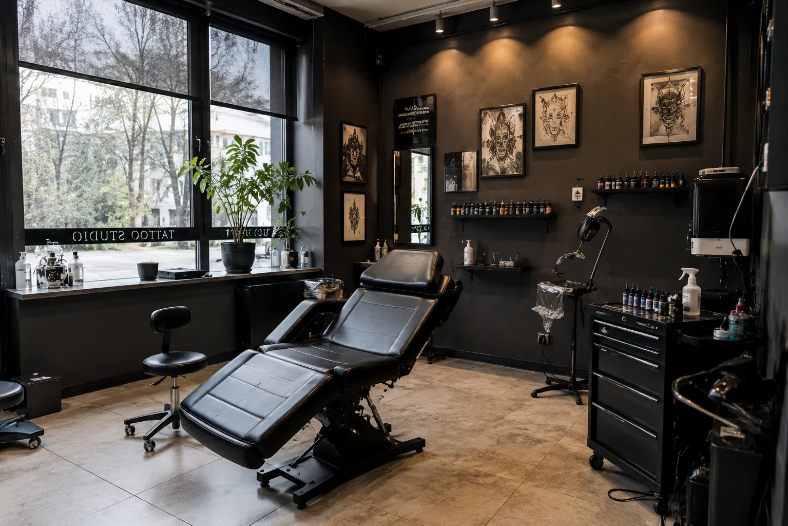 Przygotowane stanowisko w głównej sali studia tatuażu
