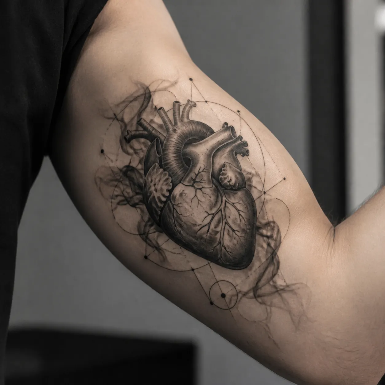 Realistyczne anatomiczne serce na bicepsie