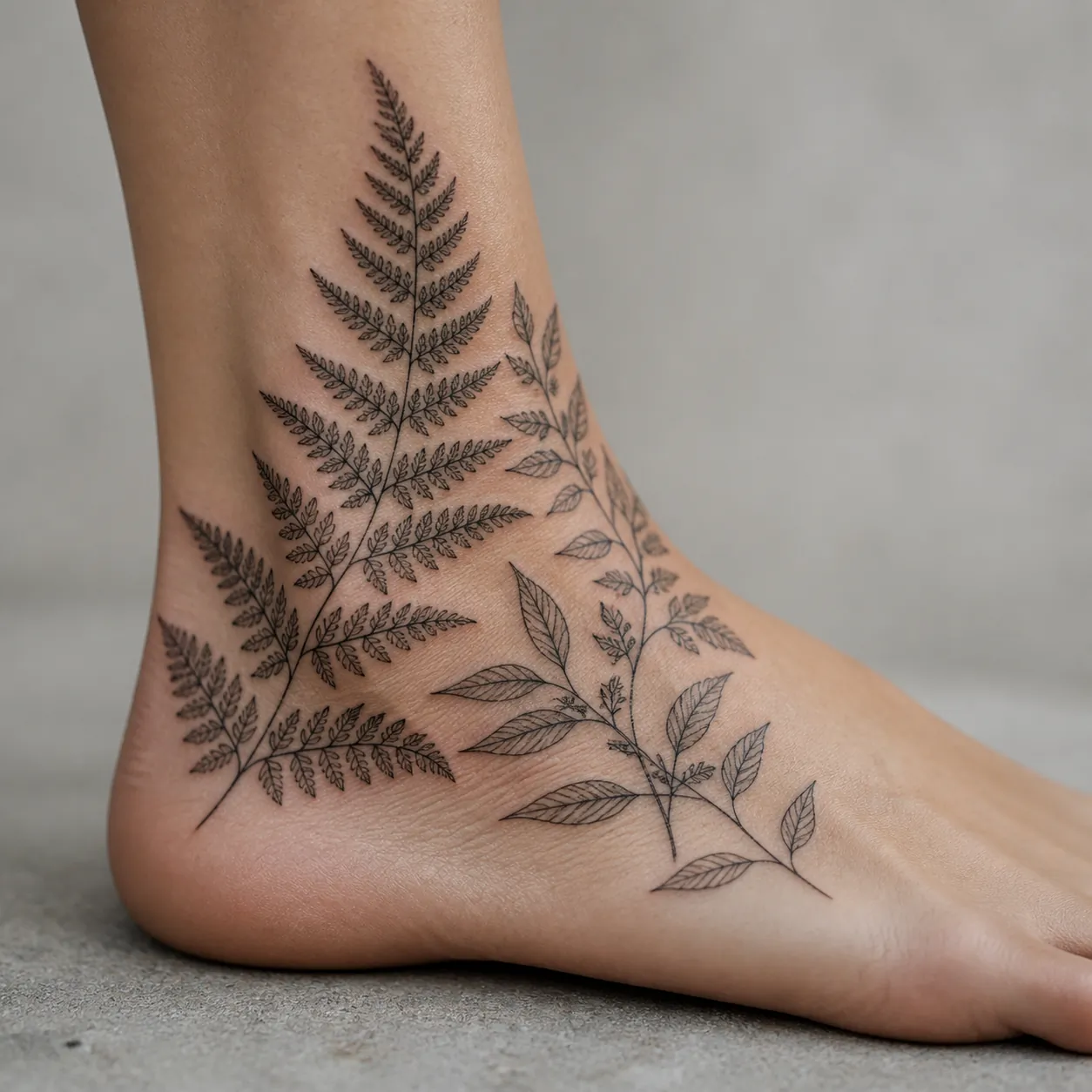 Botaniczna kompozycja paproci wokół kostki