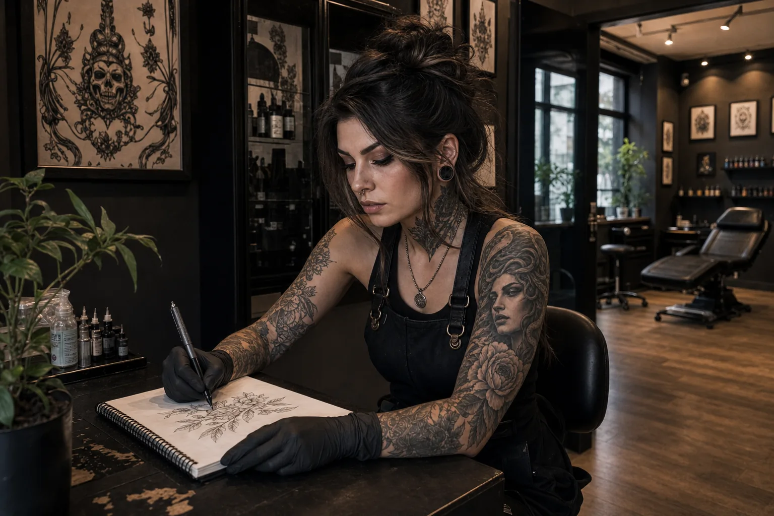 Olga Kwiatek opracowuje botaniczny szkic przy stole